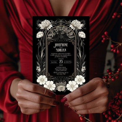 Romantic Gothic Wedding Invitation Set - 5x7 Invitation, 4x6 Details, 3.5.x5 RSVP