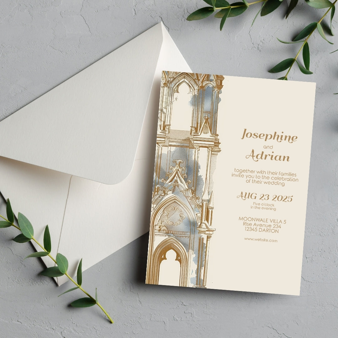 Romantic Gothic Church Ruin Wedding Invitation