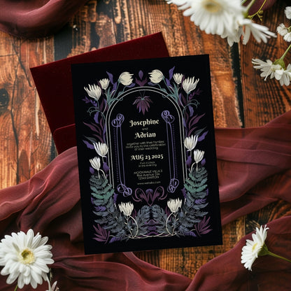 Mystical Colorful Floral Gothic Wedding Invitation