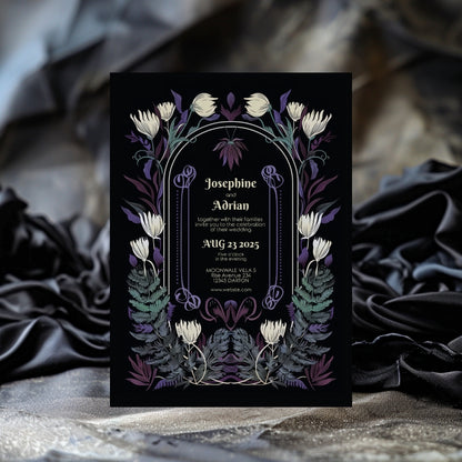 Mystical Colorful Floral Gothic Wedding Invitation