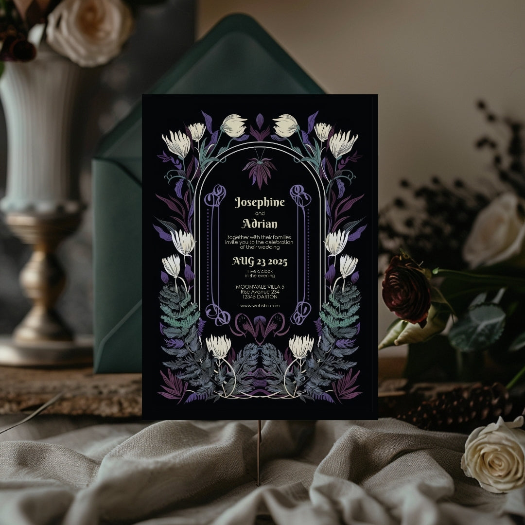 Mystical Colorful Floral Gothic Wedding Invitation