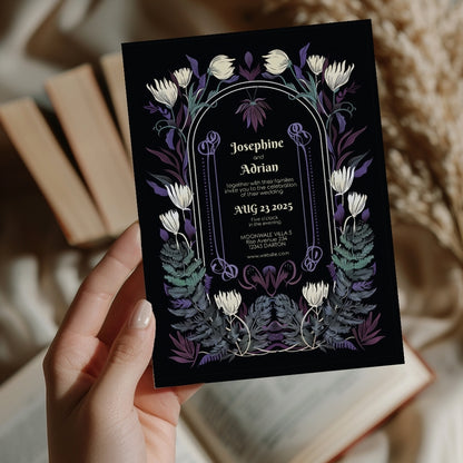 Mystical Colorful Floral Gothic Wedding Invitation