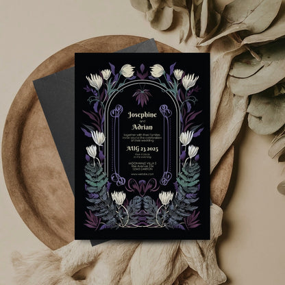 Mystical Colorful Floral Gothic Wedding Invitation