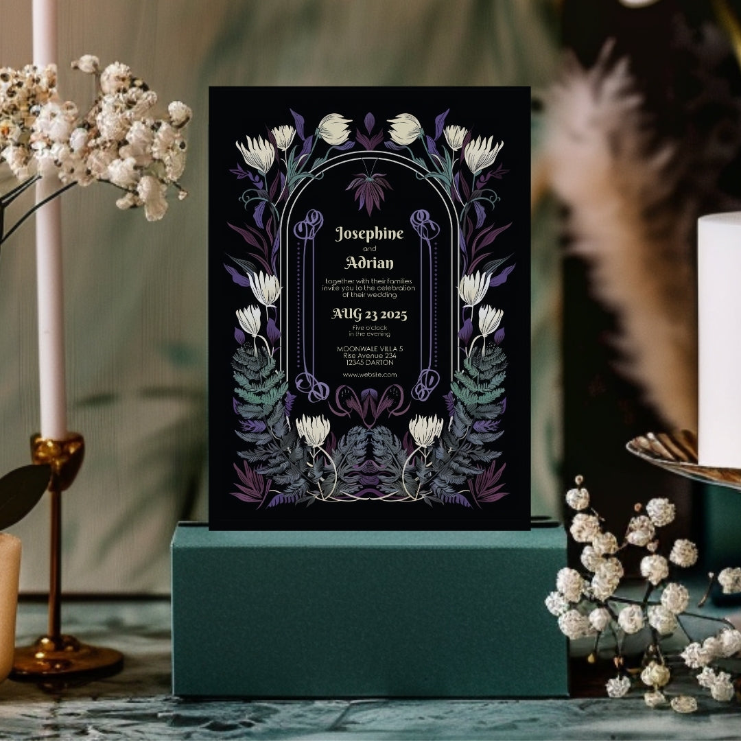 Mystical Colorful Floral Gothic Wedding Invitation