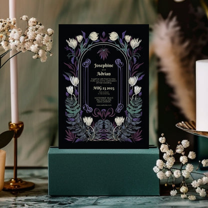 Mystical Colorful Floral Gothic Wedding Invitation