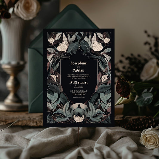 Mystical Gothic Crest Garden Wedding Invitation