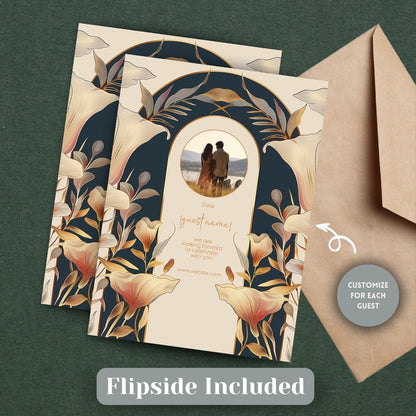 Vintage Floral Mushroom Art Deco Wedding Invitation