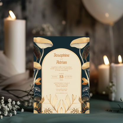 Dark Floral Mushroom Elegance Wedding Invitation