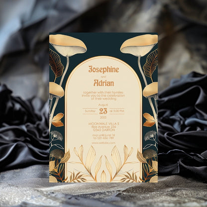 Dark Floral Mushroom Elegance Wedding Invitation