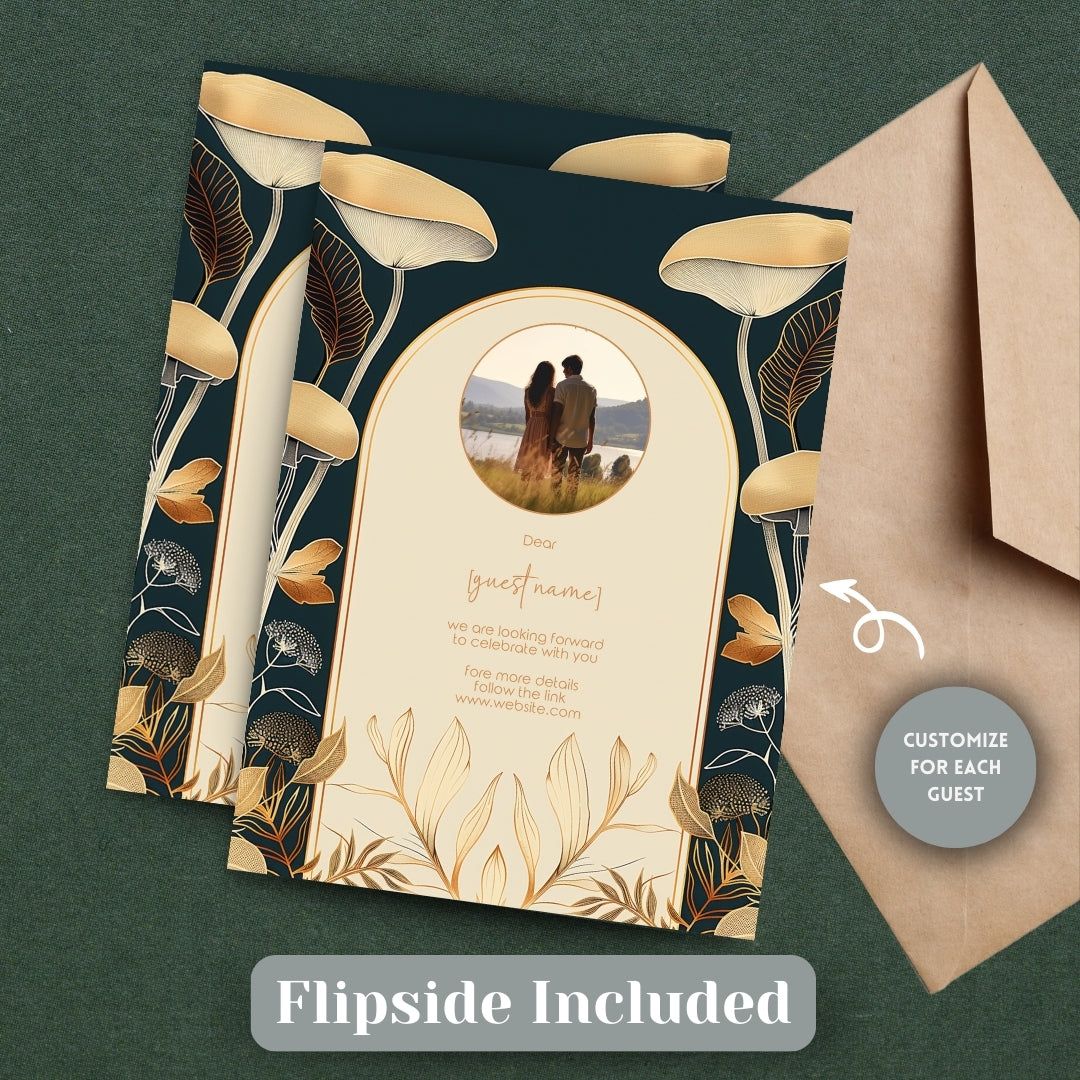 Dark Floral Mushroom Elegance Wedding Invitation