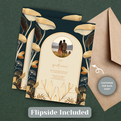 Dark Floral Mushroom Elegance Wedding Invitation