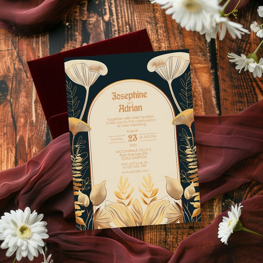 Elegant Vintage Mushroom Art Deco Wedding Invitation