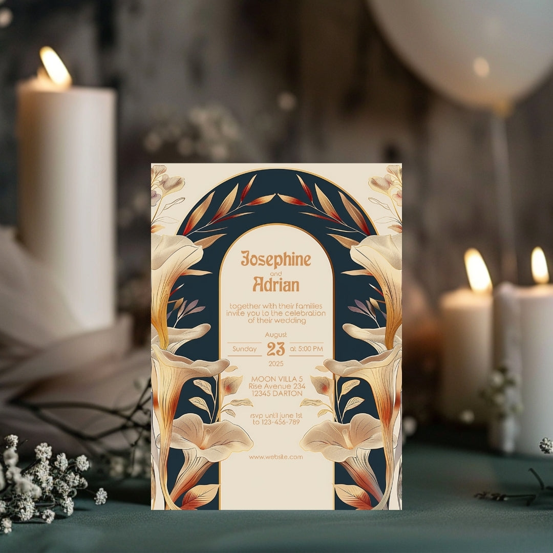 Vintage Mushroom Garden Art Deco Wedding Invitation