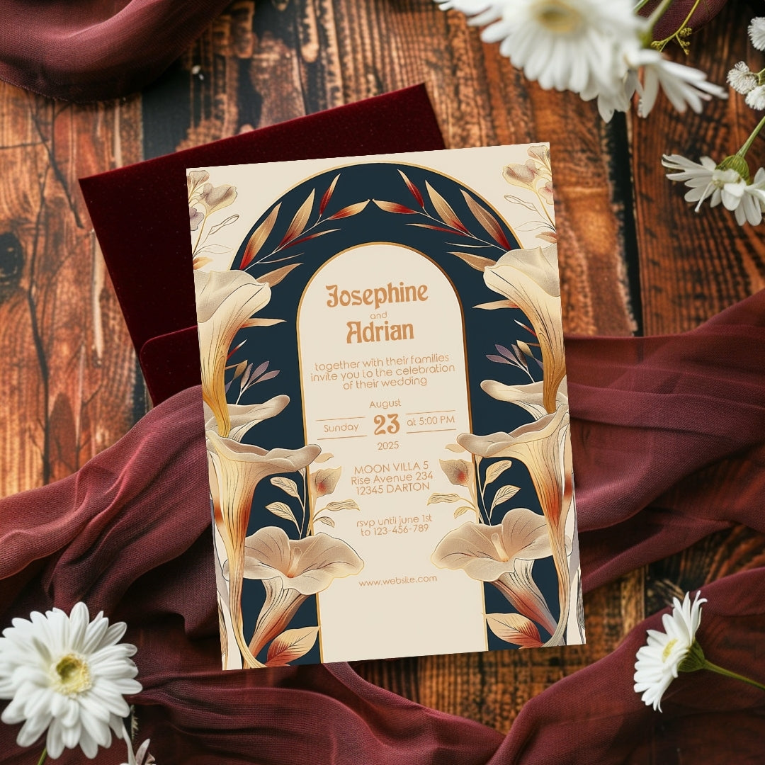 Vintage Mushroom Garden Art Deco Wedding Invitation