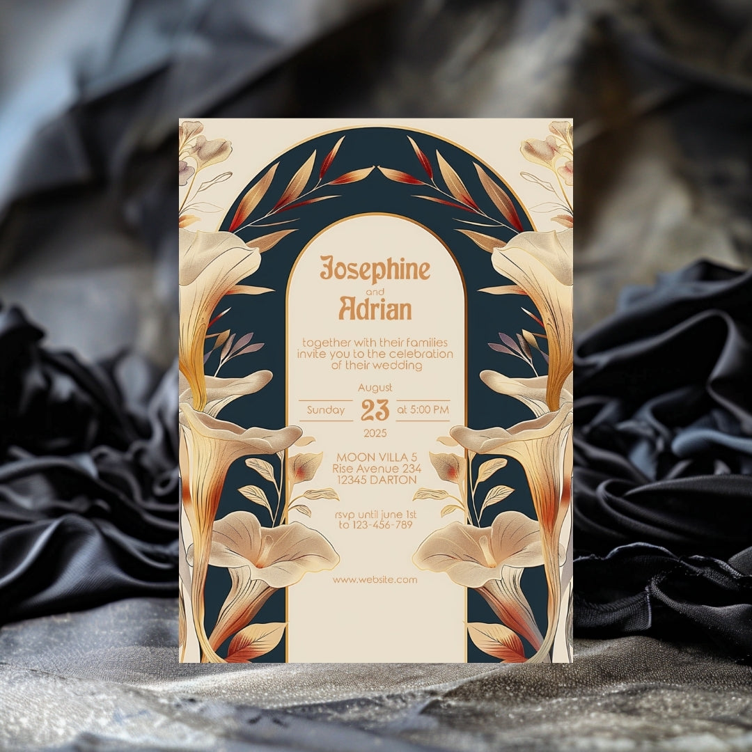 Vintage Mushroom Garden Art Deco Wedding Invitation