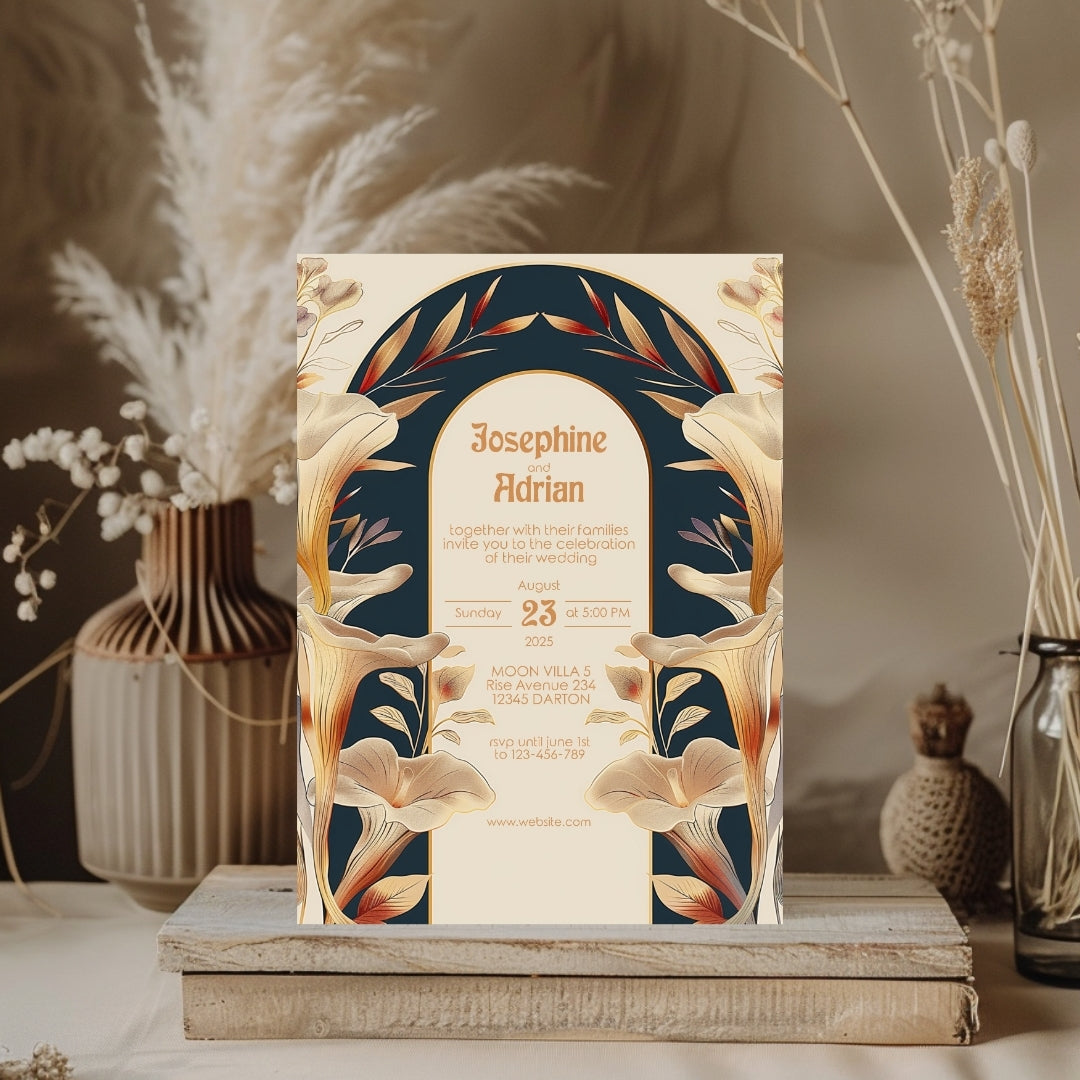 Vintage Mushroom Garden Art Deco Wedding Invitation