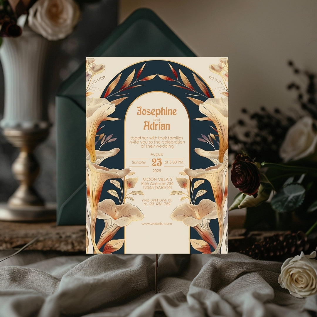 Vintage Mushroom Garden Art Deco Wedding Invitation