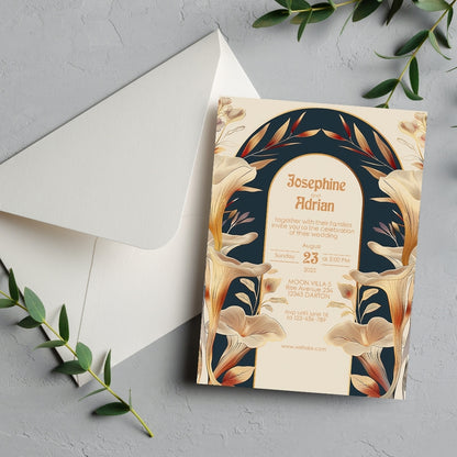 Vintage Mushroom Garden Art Deco Wedding Invitation