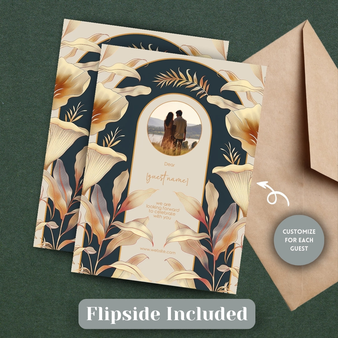 Elegant Beige Dark Art Deco Wedding Invitation