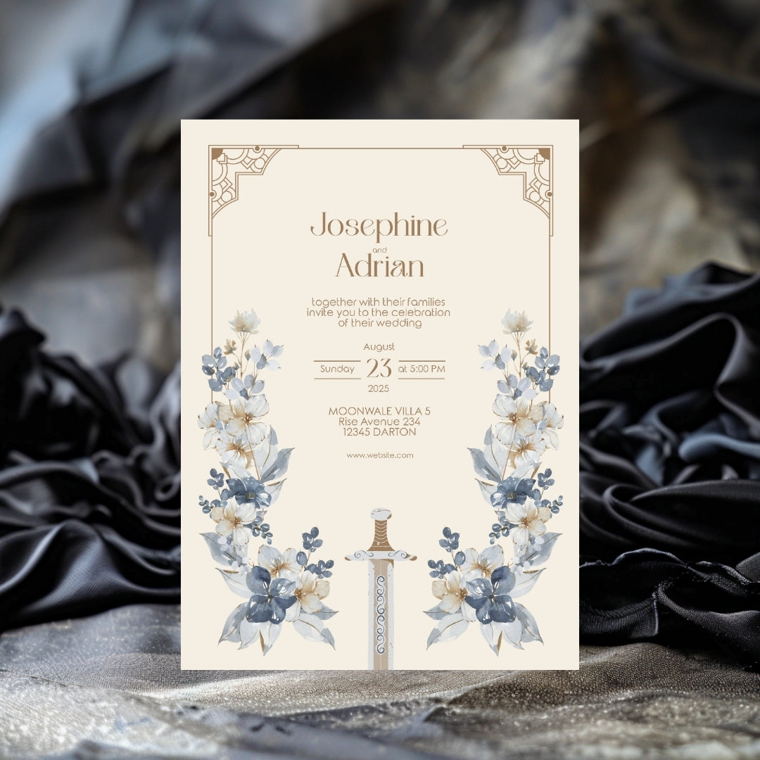 Blue Floral Sword Wedding Invitation