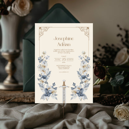 Blue Floral Sword Wedding Invitation