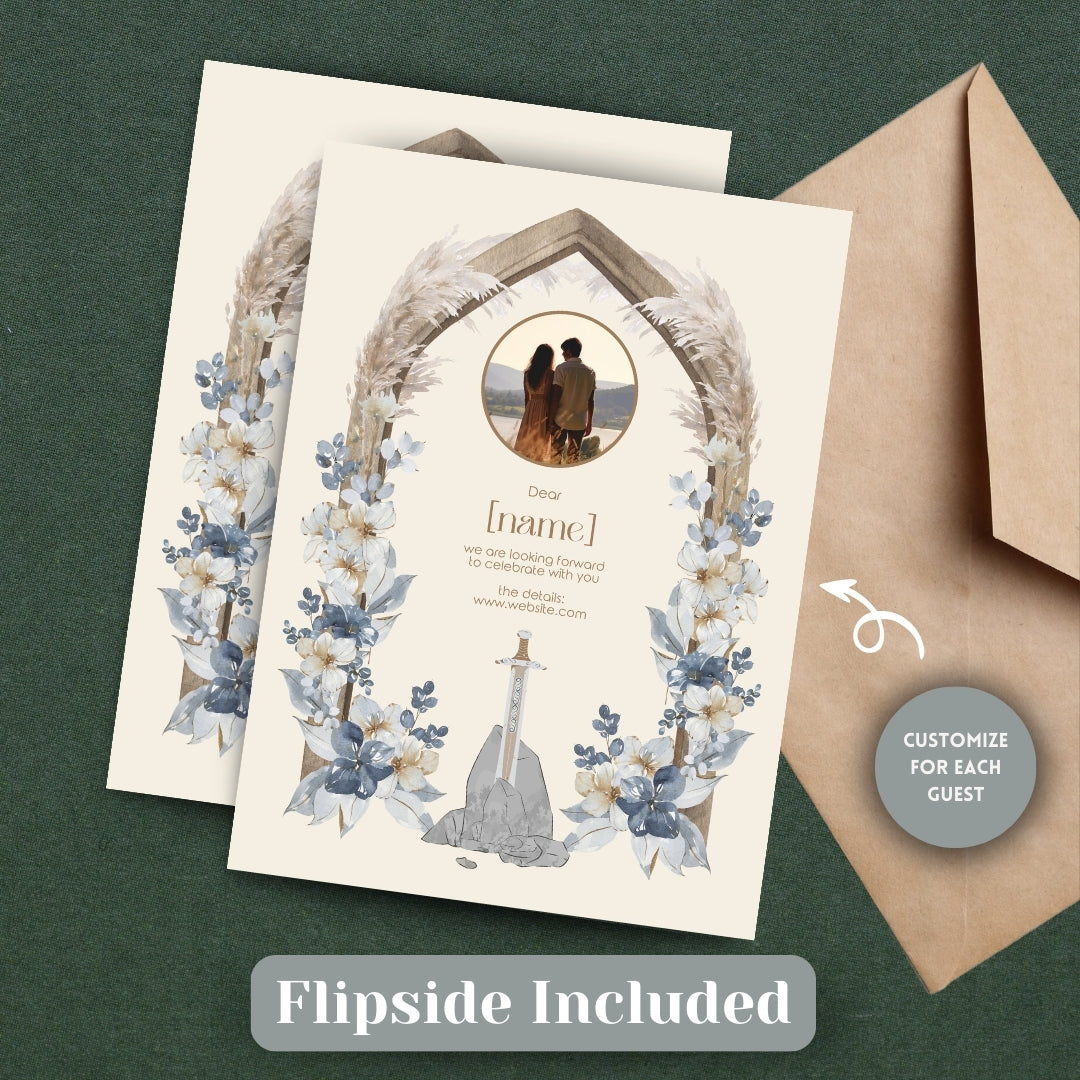 Pampas Grass and Floral Sword Vintage Wedding Invitation