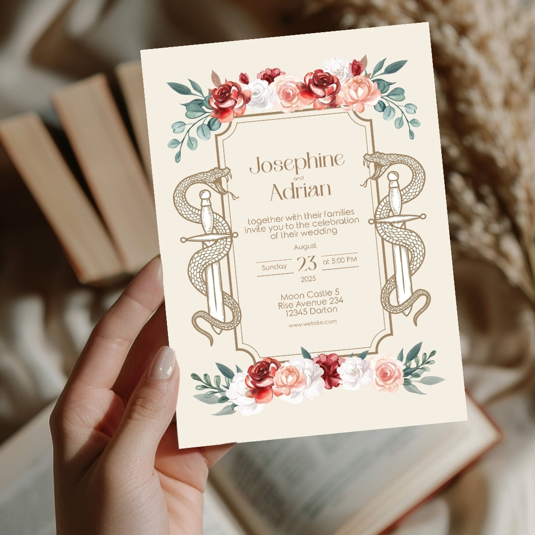 Serpent Sword and Rose Garden Wedding Invitation