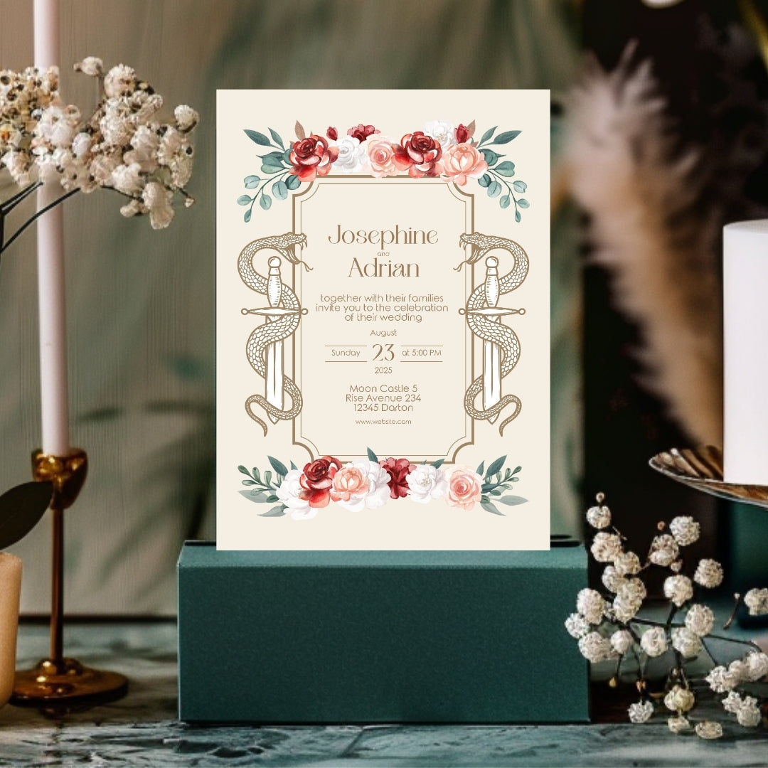 Serpent Sword and Rose Garden Wedding Invitation