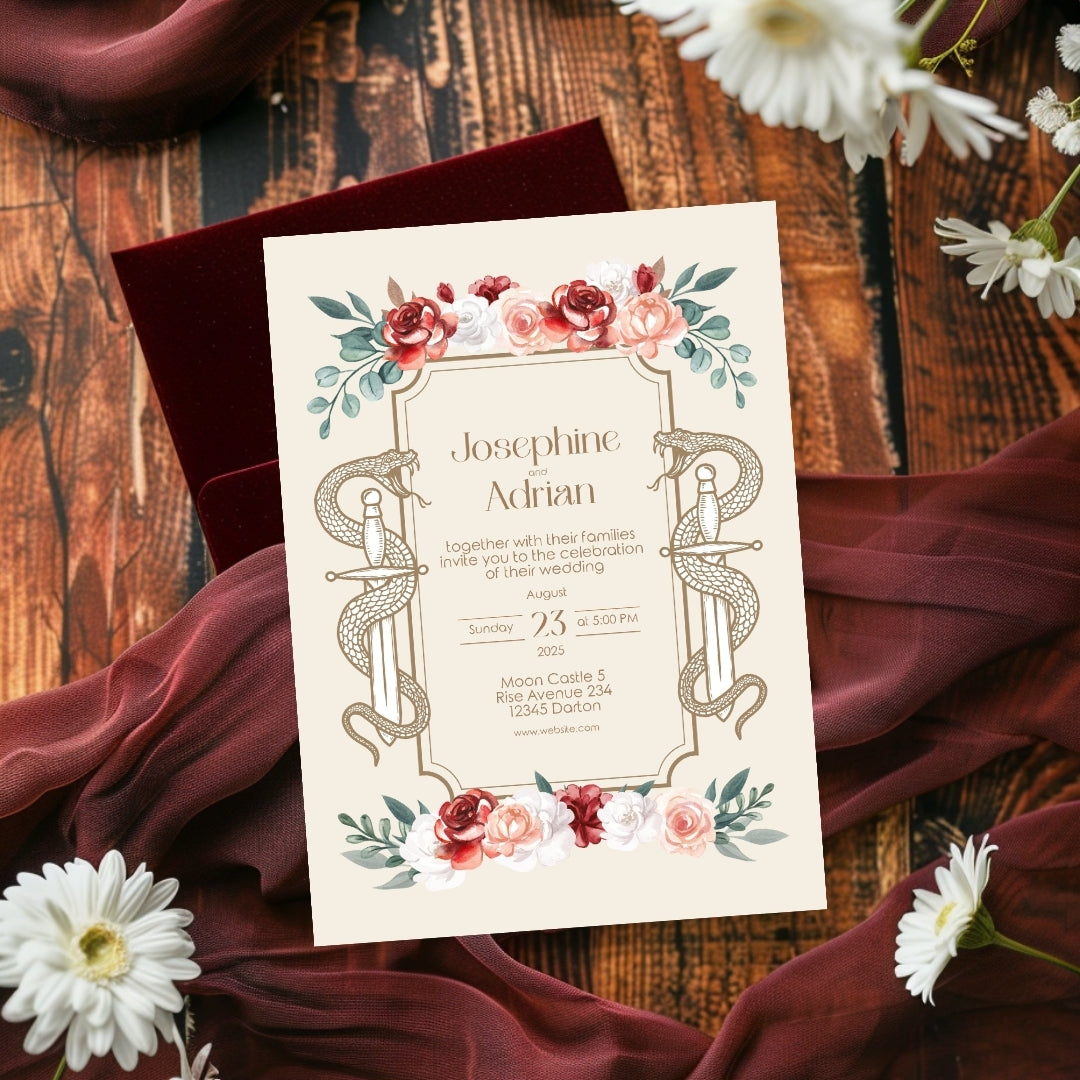 Serpent Sword and Rose Garden Wedding Invitation