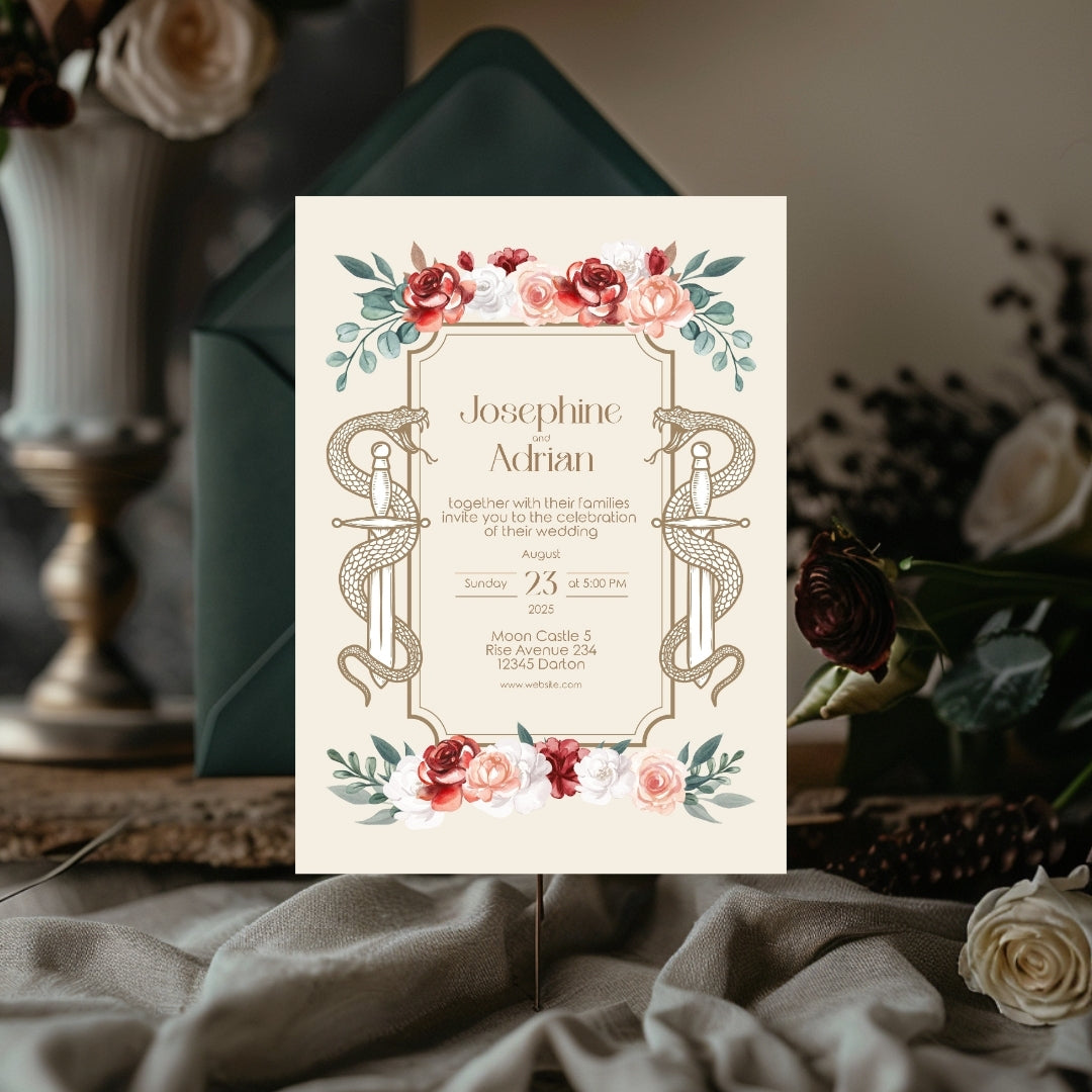 Serpent Sword and Rose Garden Wedding Invitation