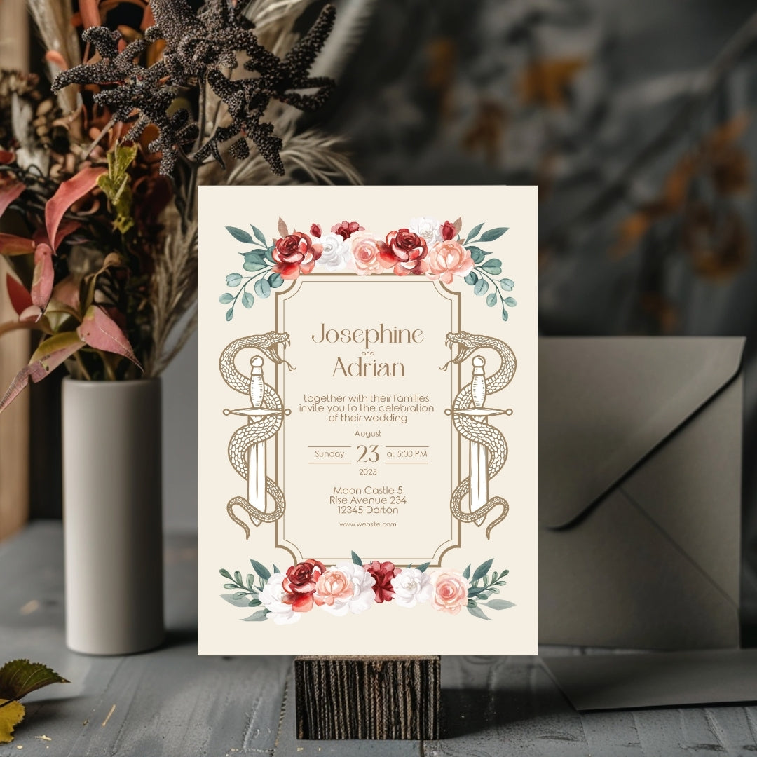 Serpent Sword and Rose Garden Wedding Invitation