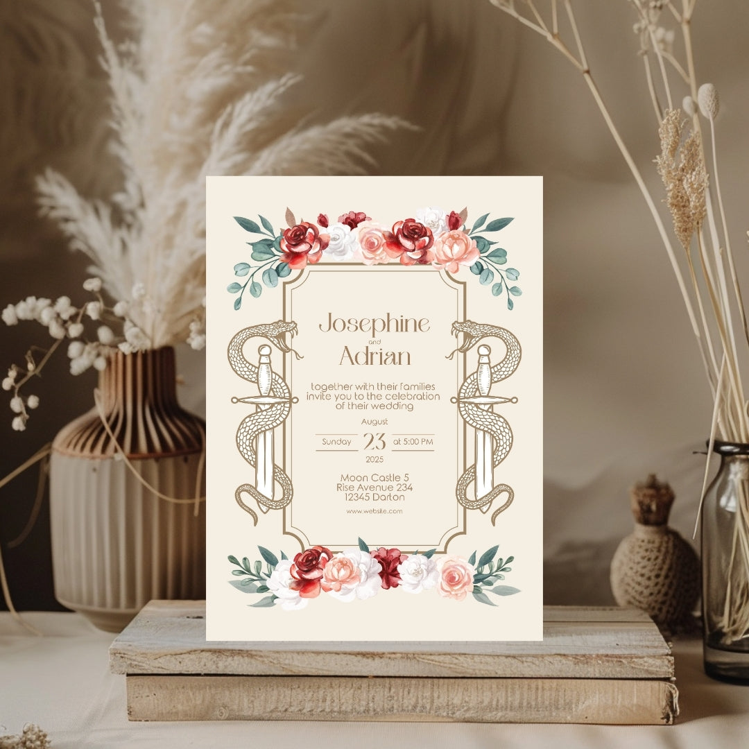 Serpent Sword and Rose Garden Wedding Invitation